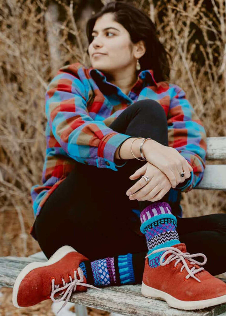Solmate RASPBERRY Knitted Crew Socks Proudly Made USA | These socks are delightfully mismatched & so very comfortable.  Classy Cozy Cool Women's Boutique.