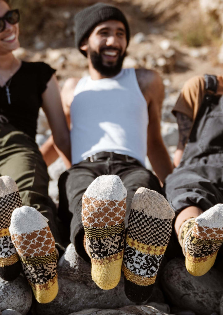 Solmate Socks HONEY BEE Knitted Crew Socks Proudly Made USA | These socks are delightfully mismatched & so very comfortable. American Made Clothing