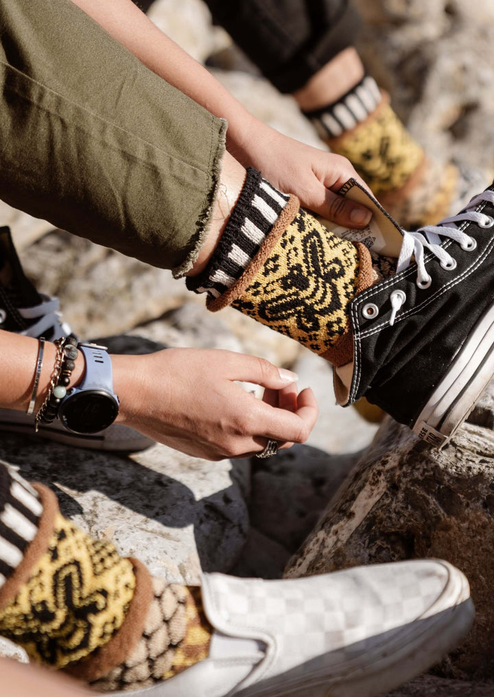 Solmate Socks HONEY BEE Knitted Crew Socks Proudly Made USA | These socks are delightfully mismatched & so very comfortable. American Made Clothing