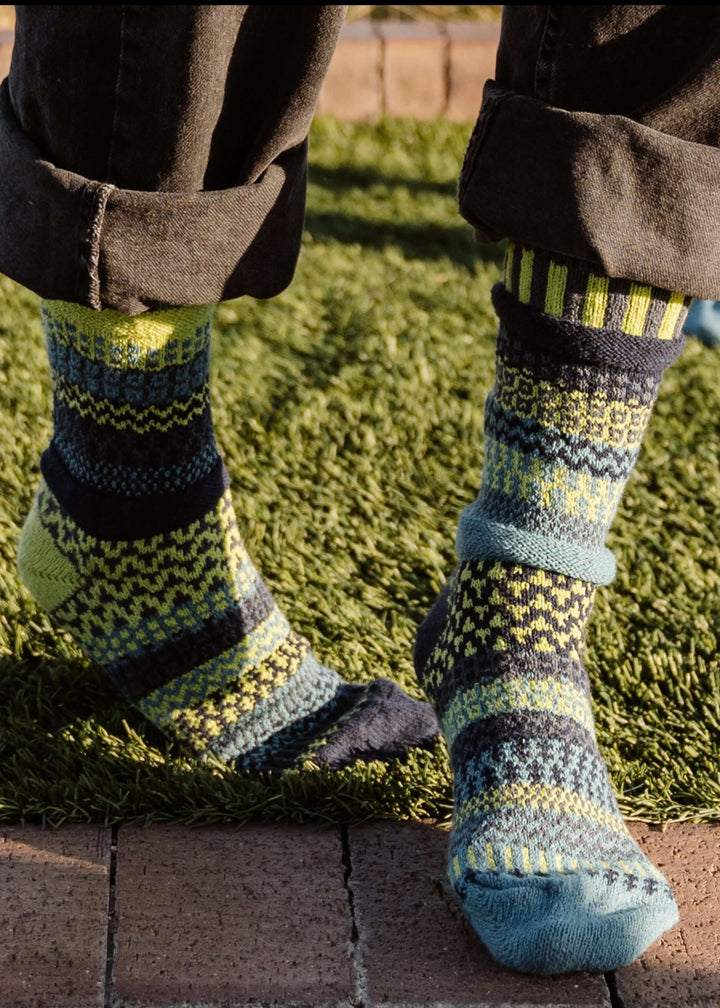 Solmate Socks LEMONGRASS Knitted Crew Socks Proudly Made USA | These socks are delightfully mismatched & so very comfortable. American Made Clothing