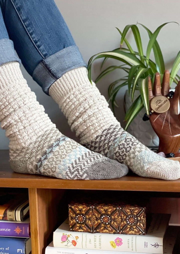 Solmate SEASHELL Knitted Slouch Socks | Made in USA | These socks are delightfully mismatched & so very comfortable.  American Made Women's Boutique.