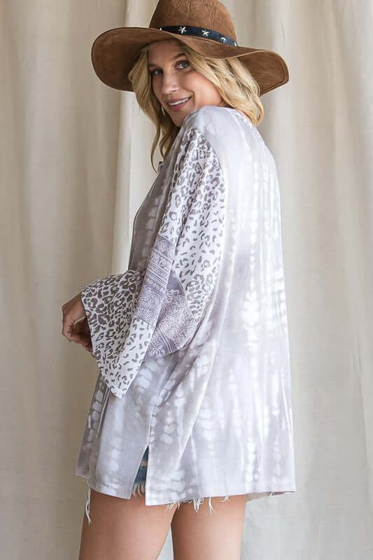 Brand: Bucket List | Mixed Media Henley Oversized Top | Style# T1400 | Proudly Made in the USA | Classy Cozy Cool Women’s Clothing Boutique