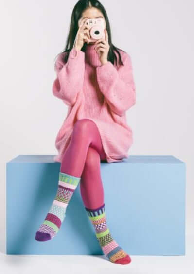 Solmate Socks DAHLIA Knitted Crew Socks Proudly Made USA | These socks are delightfully mismatched & so very comfortable. American Made Clothing