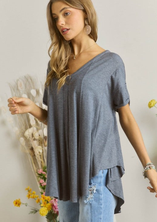 Adora V-Neck Oversized Navy Baby Doll Cut Tee Made in USA | Classy Cozy Cool Boutique Women's Made in America Boutique