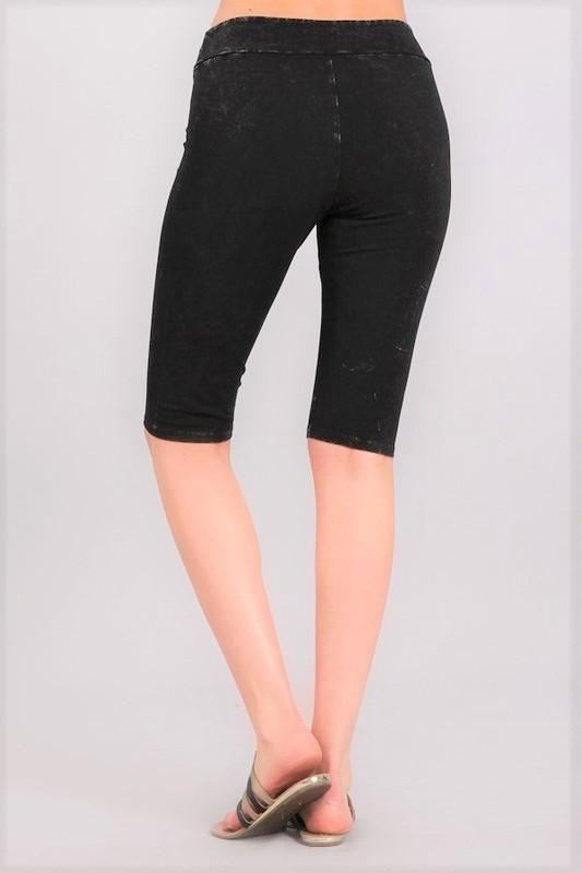 Ladies Mineral Washed Black Knee Length Biker Shorts | Chatoyant Style# C11309 | Made in USA | Classy Cozy Cool Women's Made in America Boutique