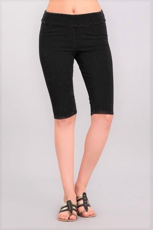 Ladies Mineral Washed Black Knee Length Biker Shorts | Chatoyant Style# C11309 | Made in USA | Classy Cozy Cool Women's Made in America Boutique