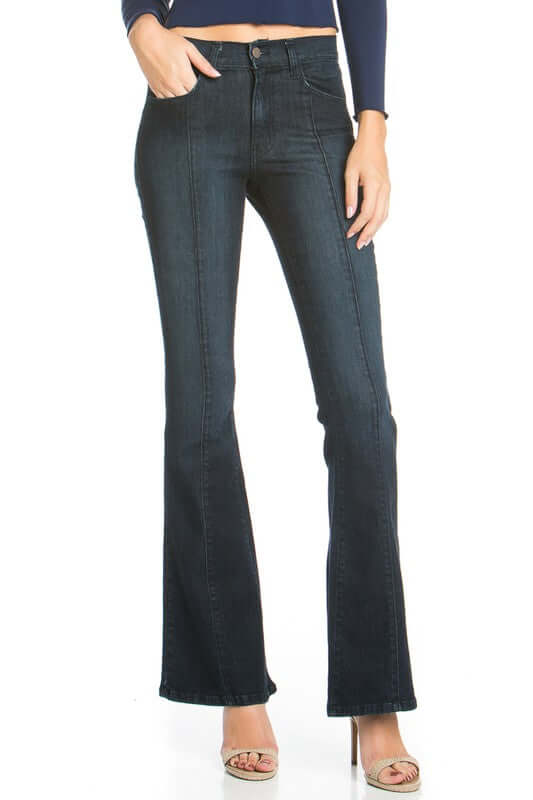 Rumor Has It Front Seam Flared Denim Jeans Medium Wash | O2 Denim Style PF3023 | Made in the USA | Classy Cozy Cool Women’s Clothing Boutique