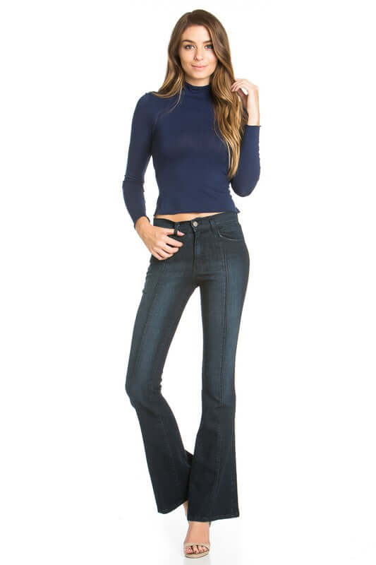 Rumor Has It Front Seam Flared Denim Jeans Medium Wash | O2 Denim Style PF3023 | Made in the USA | Classy Cozy Cool Women’s Clothing Boutique