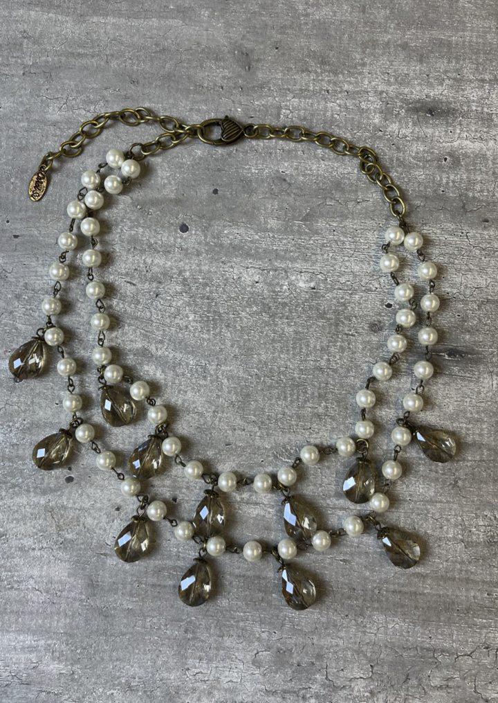 Glass Pearl & Glass Beads Fashion Necklace Handcrafted in Texas USA | Beautiful handcrafted statement necklace with adjustable chain clasp | Classy Cozy Cool Boutique