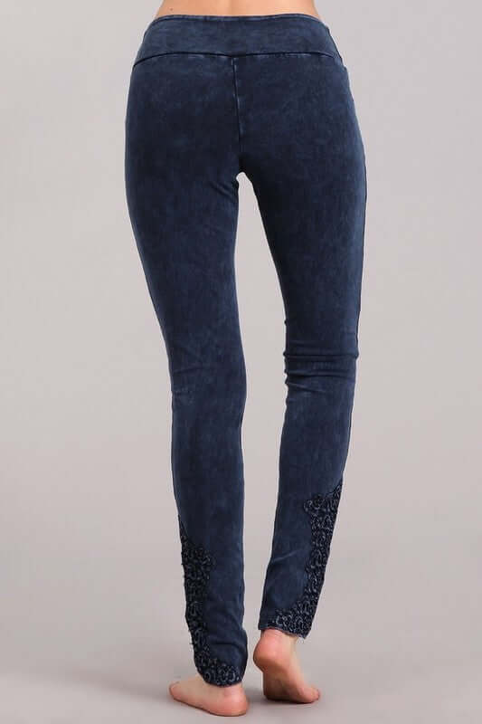 Chatoyant Mineral Washed Jeggings with Crochet Ankle Detail Hem Style# C30396 | Women's Fashion Clothing made in USA | Classy Cozy Cool Boutique