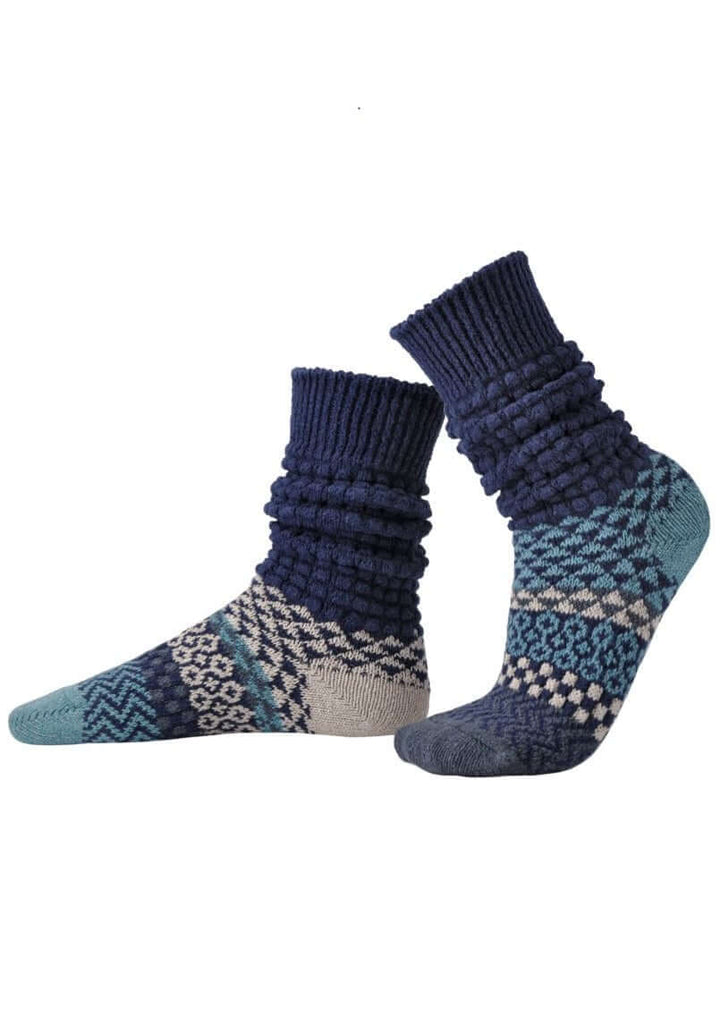 Solmate CERULEAN Knitted Fusion Slouch Socks | Made in USA | These socks are delightfully mismatched & so very comfortable.  American Made Women's Boutique.