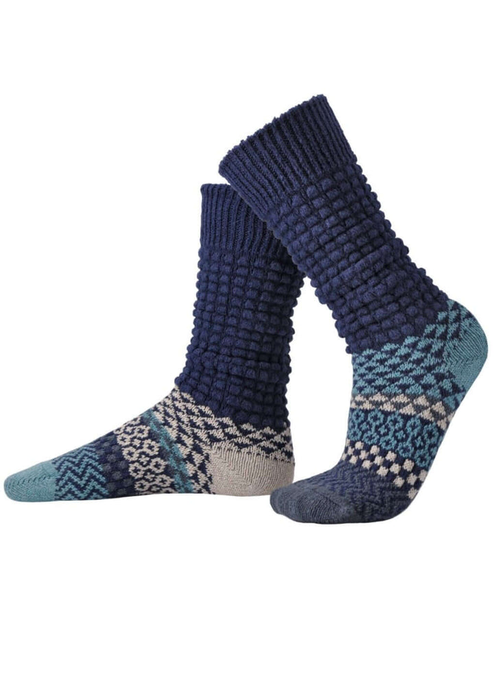 Solmate CERULEAN Knitted Fusion Slouch Socks | Made in USA | These socks are delightfully mismatched & so very comfortable.  American Made Women's Boutique.