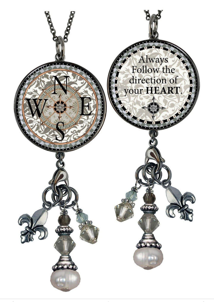 Brand: Spirit LaLa - Reversible Dangle Compass Inspirational Necklace -  BoHo, Compass, Gift Idea, Inspirational quote, Jewelry, jewelry made in USA, Made in America, made in usa, Made Local, Necklace, Pendant, Statement Necklace, Women - Classy Cozy Cool Boutique