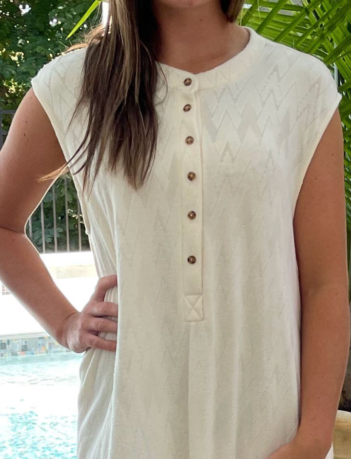 Bucket List Style# R5120 Ladies Chevron Textured Brushed Knit Jumpsuit in Cream | Made in USA | Women's Made in America Boutique