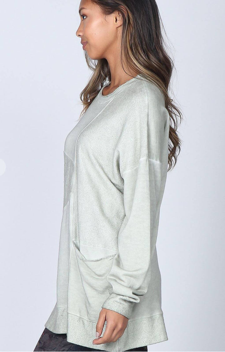 USA Made Ladies Oil Washed Premium French Terry Tunic with Front Pocket in Seashell Color |  M. Rena Style# S4472B | Women's Made in America Clothing
