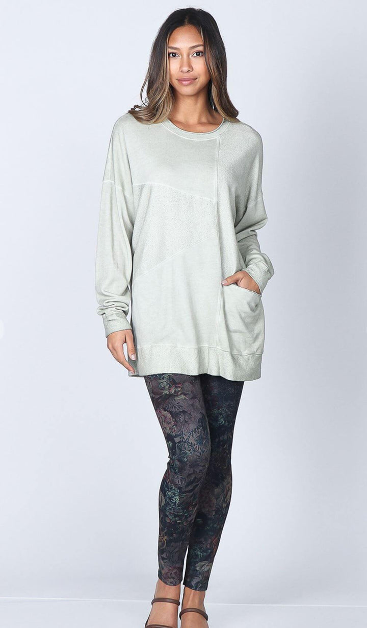USA Made Ladies Oil Washed Premium French Terry Tunic with Front Pocket in Seashell Color |  M. Rena Style# S4472B | Women's Made in America Clothing
