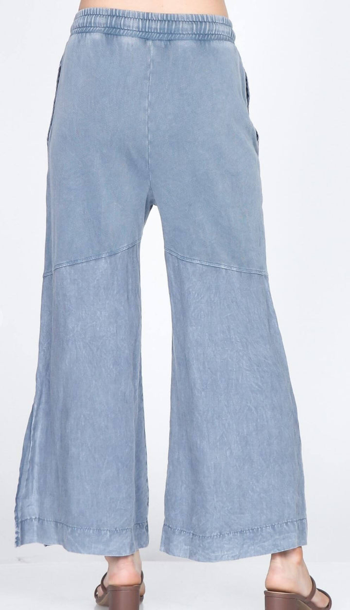 M. Rena Style# S4979 Ladies Luxury Cotton and Linen Wide Leg Terry Lounge Pants | Made in USA | Women's Fine Clothing Made in America | Color: Light Denim