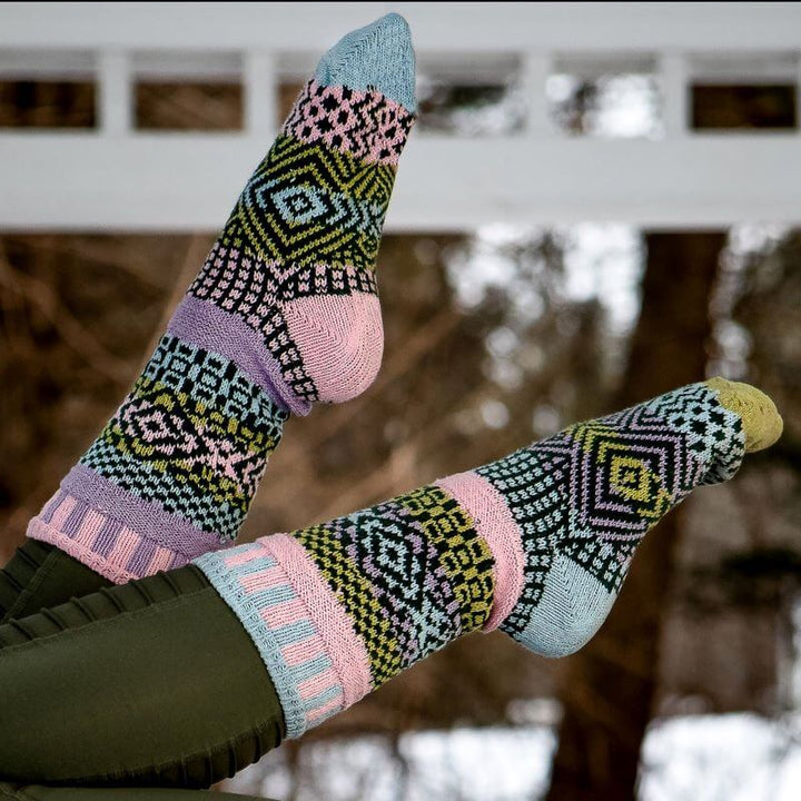 USA Made Solmate LILAC Knitted Crew Socks | Made In USA | Delightfully Mismatched & so Very Comfortable. Classy Cozy Cool Women's Boutique.