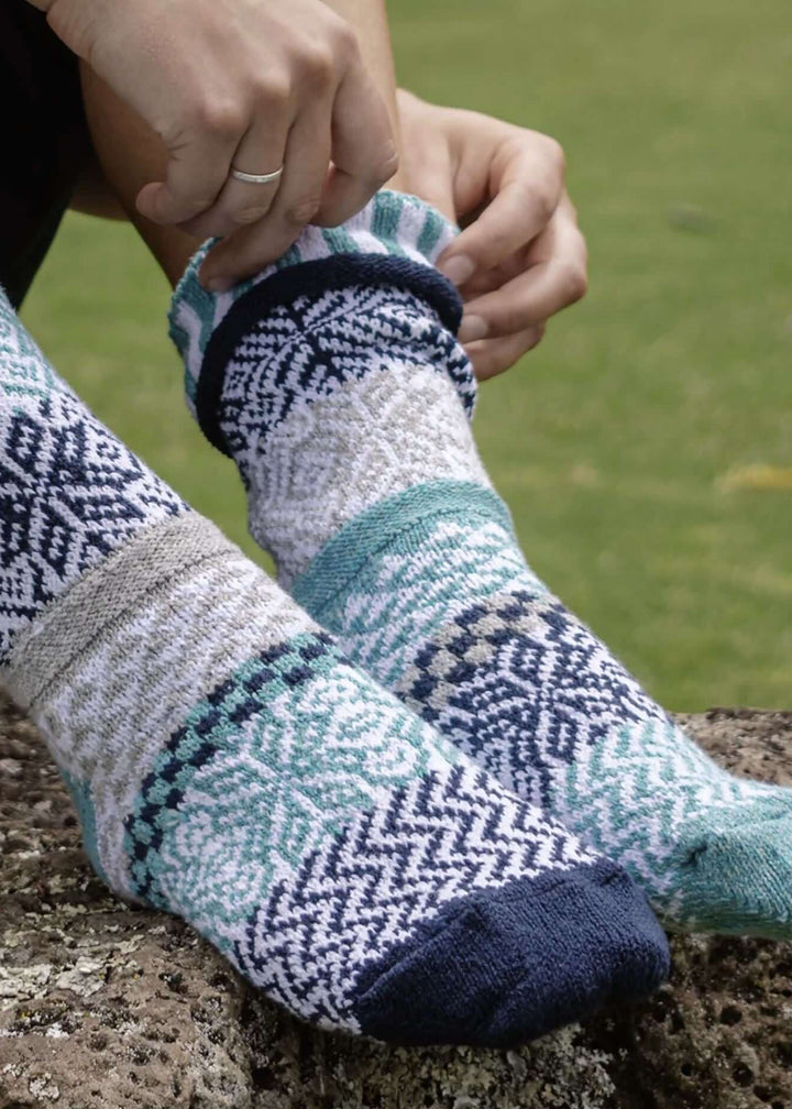 Solmate Socks SNOWFALL Knitted Crew Socks Proudly Made USA | These socks are delightfully mismatched & so very comfortable. American Made Clothing