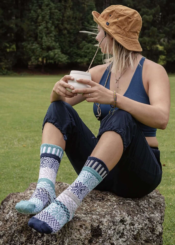 Solmate Socks SNOWFALL Knitted Crew Socks Proudly Made USA | These socks are delightfully mismatched & so very comfortable. American Made Clothing