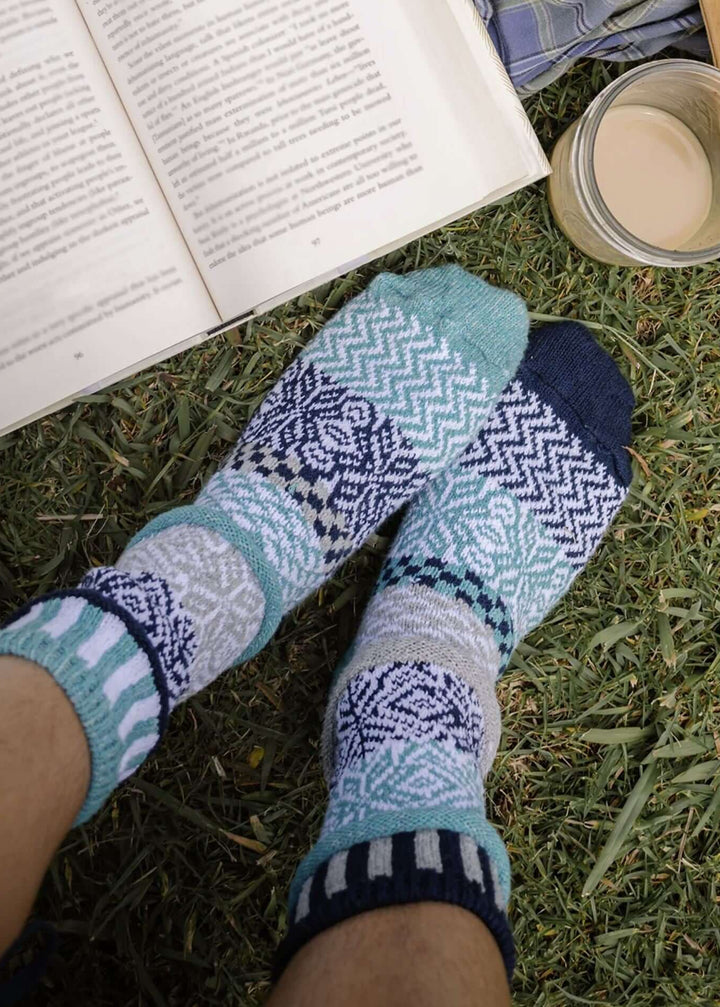 Solmate Socks SNOWFALL Knitted Crew Socks Proudly Made USA | These socks are delightfully mismatched & so very comfortable. American Made Clothing