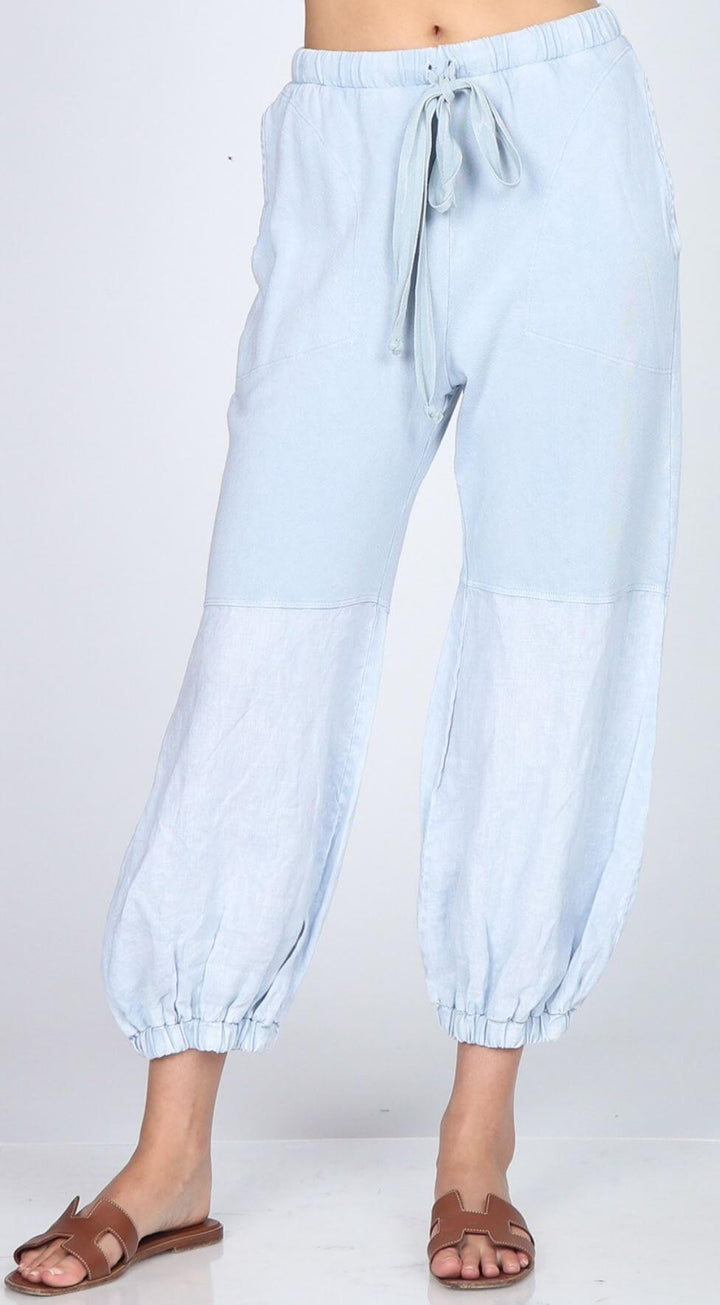 Baby Blue M. Rena Style# S4979 Linen Mineral Washed Luxury Joggers Made with the finest quality fabrics, dyed and handled in small-batch production | Made in USA