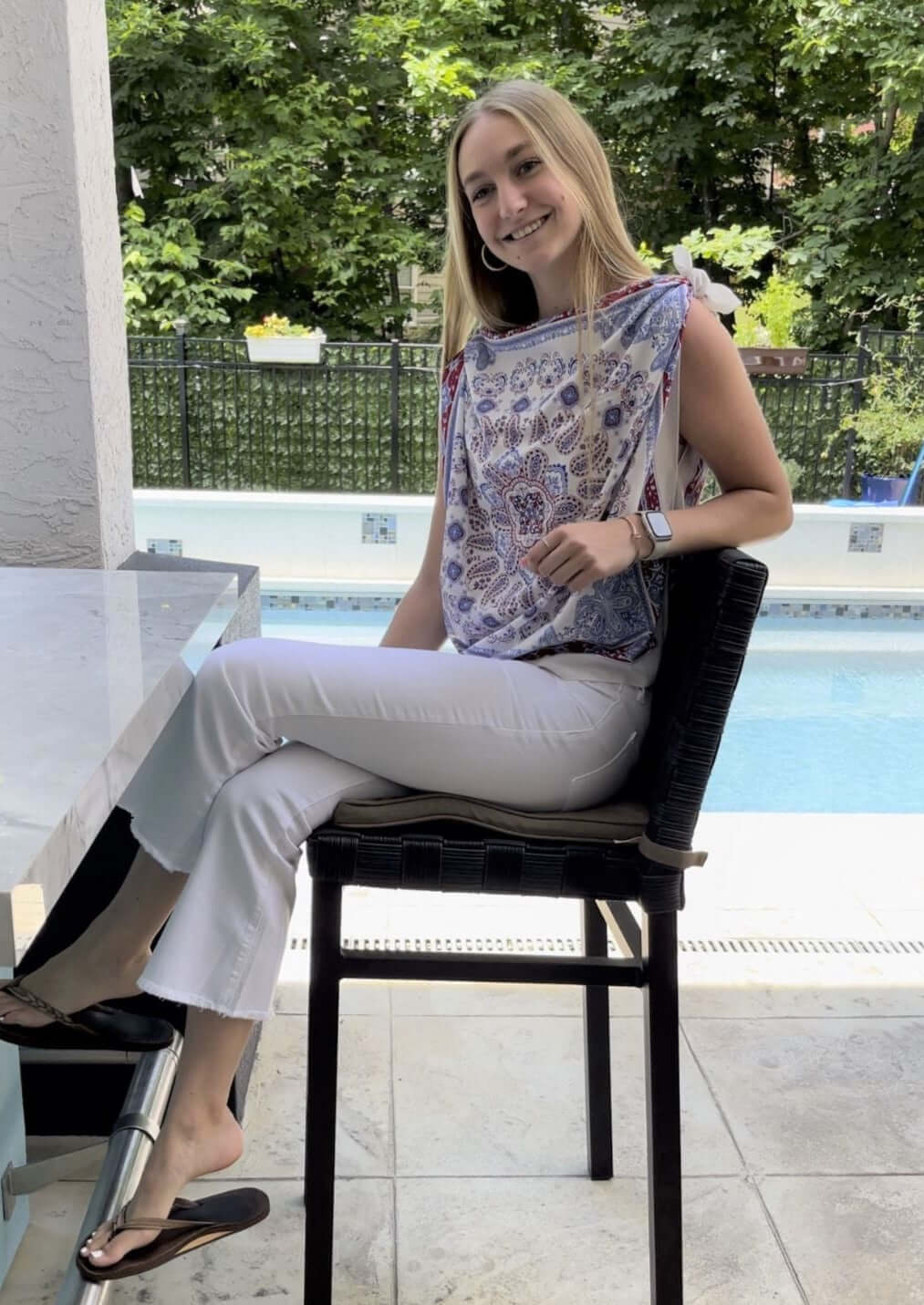 Bucket List Style# T1418 | Ladies Sleeveless Scarf Print Versatile Summer Top | Made in USA | Classy Cozy Cool Women's Made in America Boutique
