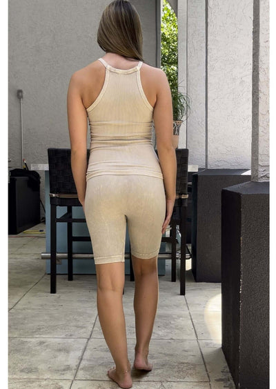 Niki Biki Vintage Ribbed Biker Shorts in Vintage Sandshell | Style# NB8055 | Made in the USA | Classy Cozy Cool Women's Made in America Clothing Boutique