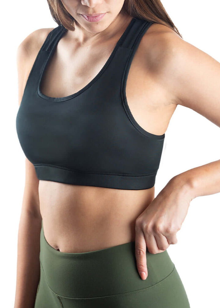 Made in USA WSI Activloops™ ProWikMax Sports Bra | Style  032ALBB | High impact support, 4-way stretch compression for maximum comfort and performance, Activloops™ featured strap that keeps your sleeves up, Enhanced wicking properties Perfect for mild or cold weather