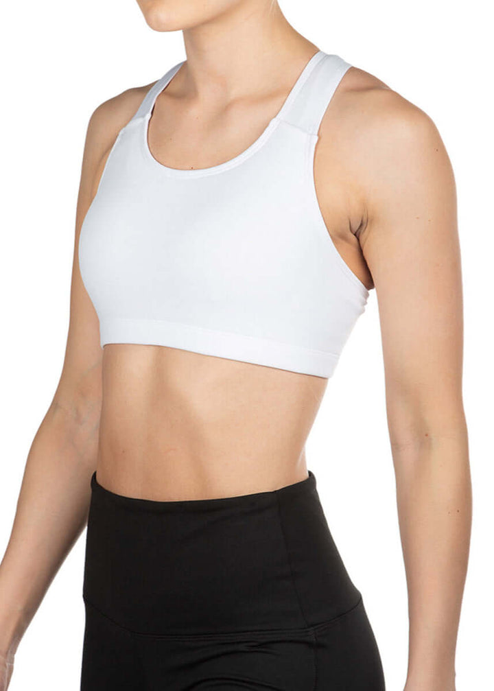 Made in USA Women's WSI Sportswear ProWikMax Sports Bra in White with USA Graphic in Red | Runs Small - Size Up, Polyester and Spandex Fabric