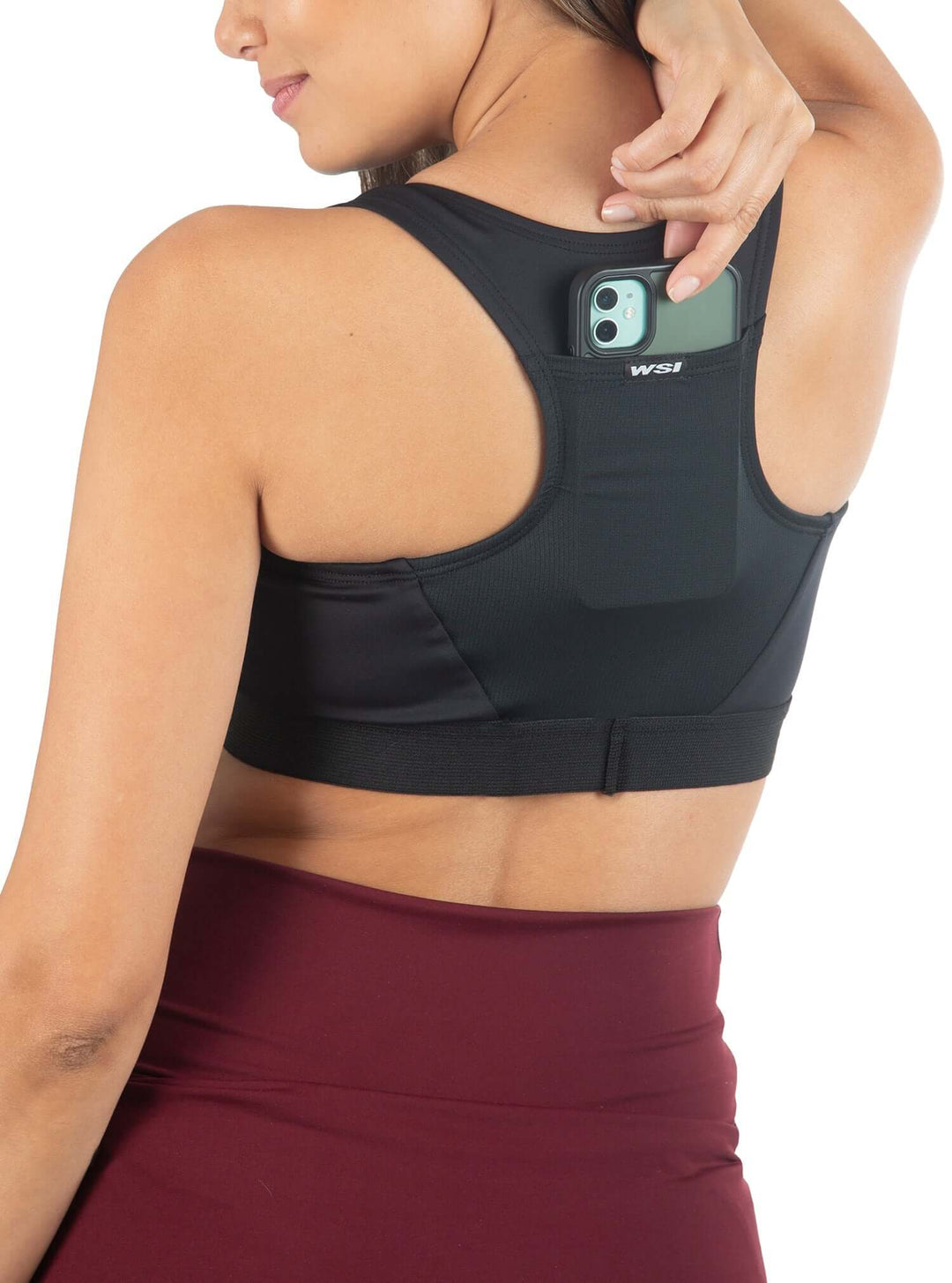 Made in USA WSI Sportswear Eco Tech-Flex Pocketed Sports Bra in Black