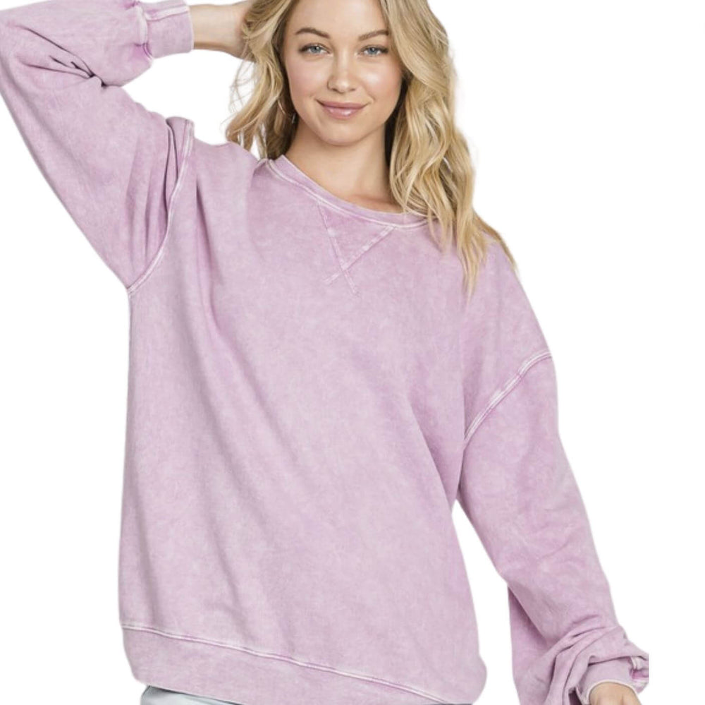 Made in USA Misses Oversized Cotton Mineral Washed Sweatshirt in Antique Rose Pink | Made with USA Cotton | Classy Cozy Cool Women's Made in America Boutique