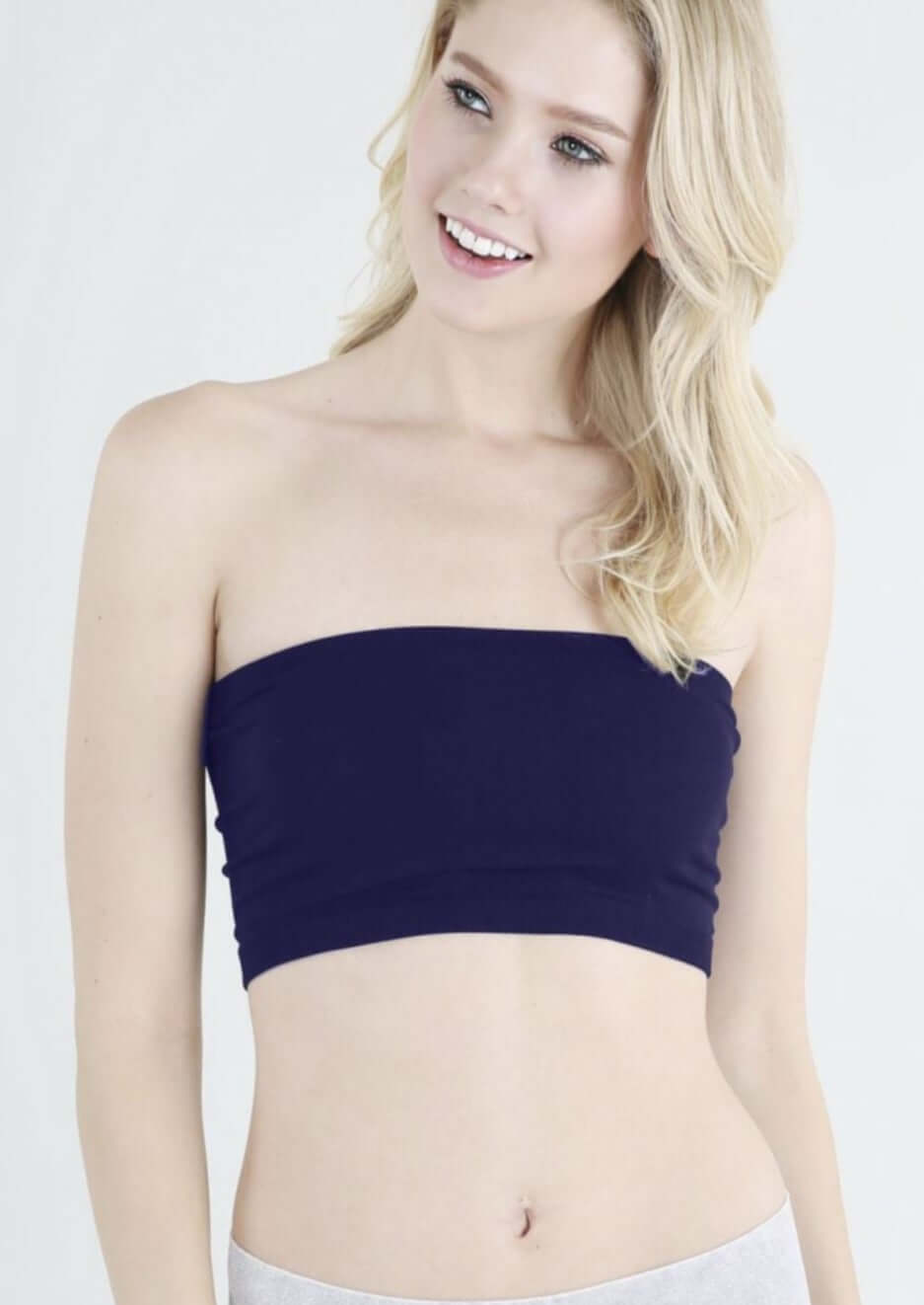 Niki Biki Ladies Basic plain jersey bandeau bra top in Navy | Made in USA | Wardrobe Essential | Classy Cozy Cool Women's Made in America Boutique