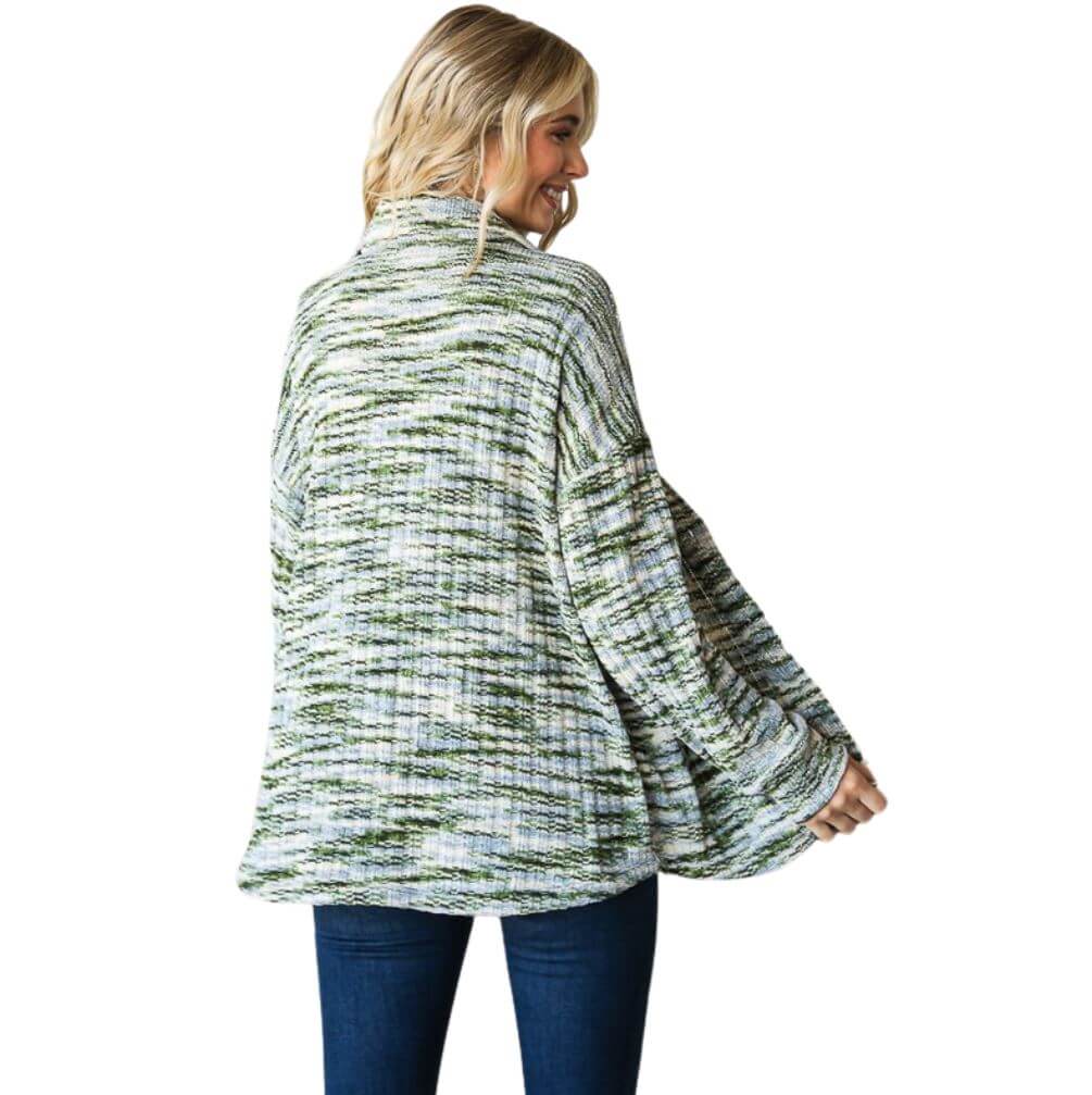 Super Soft Two Tone Teddy Bear Cardigan Sweater Relaxed Fit in green, blue & off white | Made in USA | Classy Cozy Cool American Made Clothing Boutique