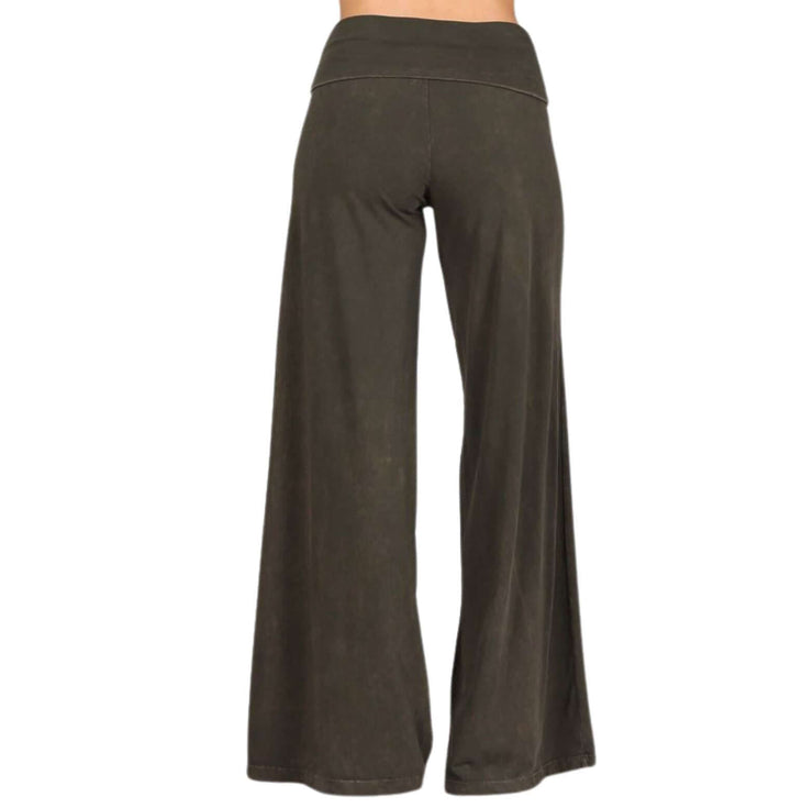 Ladies' Work, Lounge, Travel Cotton Palazzo Pants in Moss Green | Chatoyant Style# C30629 |Classy Cozy Cool Women's Made in America Clothing Boutique