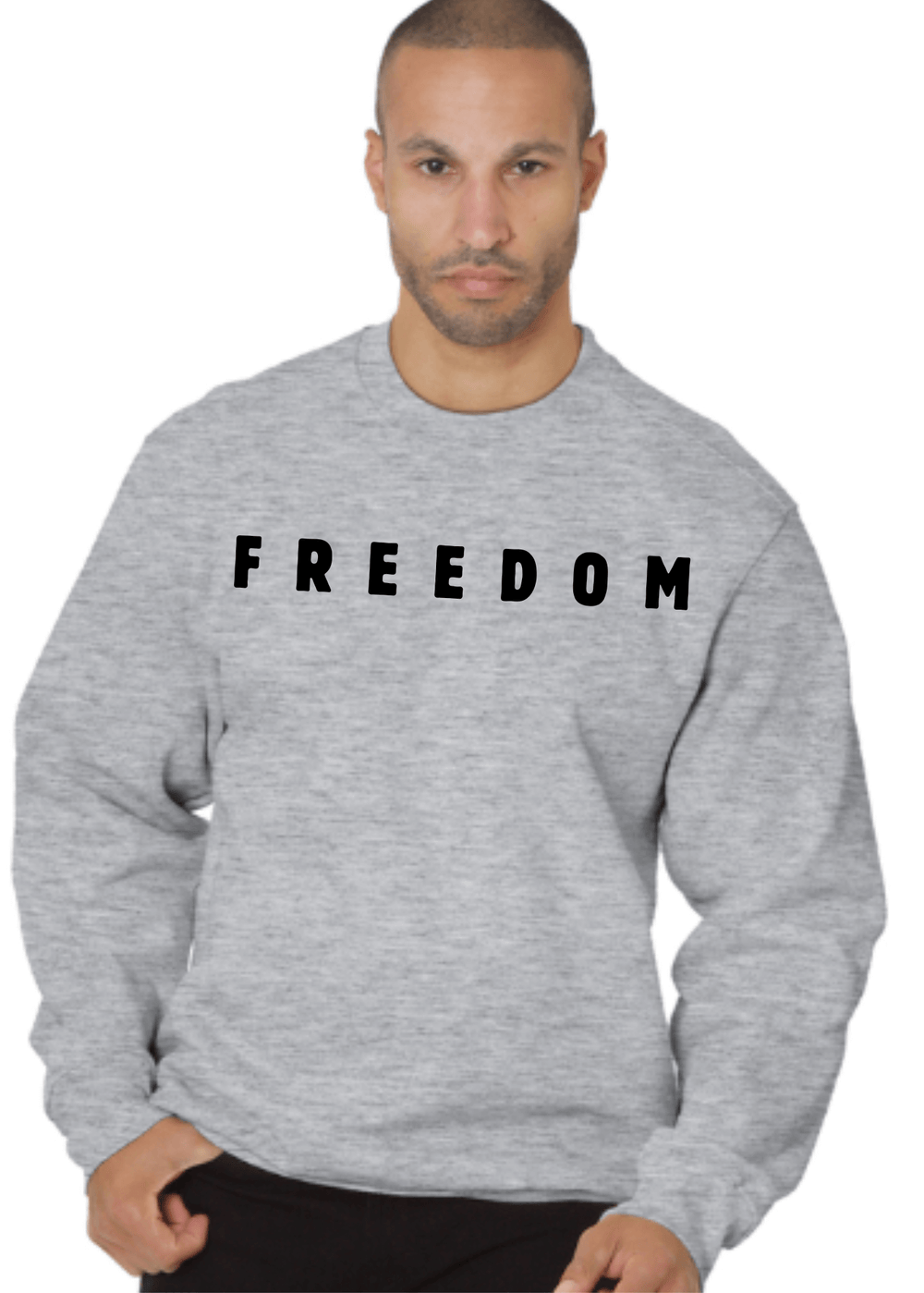 Made in USA with 100% USA Harvested and Milled Cotton, This Men's Long Sleeve FREEDOM Graphic Fleece Sweatshirt will have you feeling patriotic, Gray or White