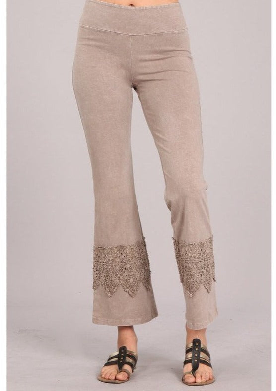 Stand Out Cropped Flare Pants with Crochet Detail Made in USA