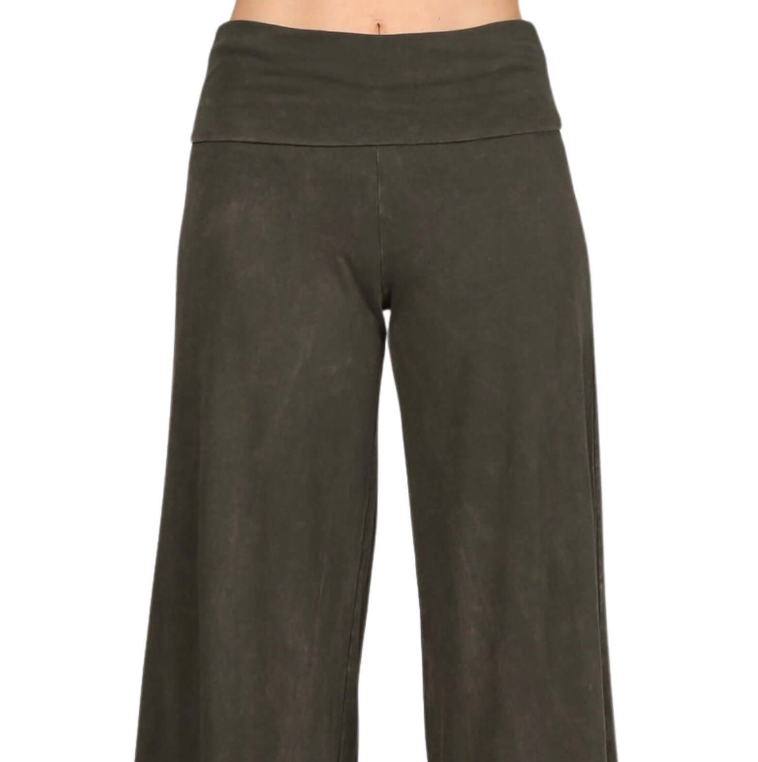 Ladies' Work, Lounge, Travel Cotton Palazzo Pants in Moss Green | Chatoyant Style# C30629 |Classy Cozy Cool Women's Made in America Clothing Boutique