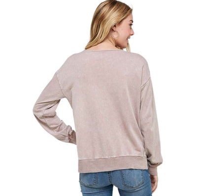 Mauve Lace Up Cotton Grommet Detail Sweatshirt | Made in USA | Comfortable Well Made Cotton | Classy Cozy Cool American Women's Clothing Boutique