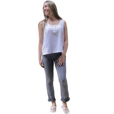 USA Made 100% Cotton Button Detail Sleeveless Top in White Made by Sea Breeze of California | Classy Cozy Cool Made in America Women's Clothing Boutique