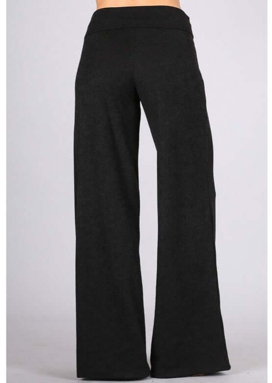 Women's Sleek Hacci Mélange Sweater Knit Pants with Fold Over Waist Band in Black | Chatoyant Style# C30668 | Made in USA | Classy Cozy Cool USA Clothing Boutique