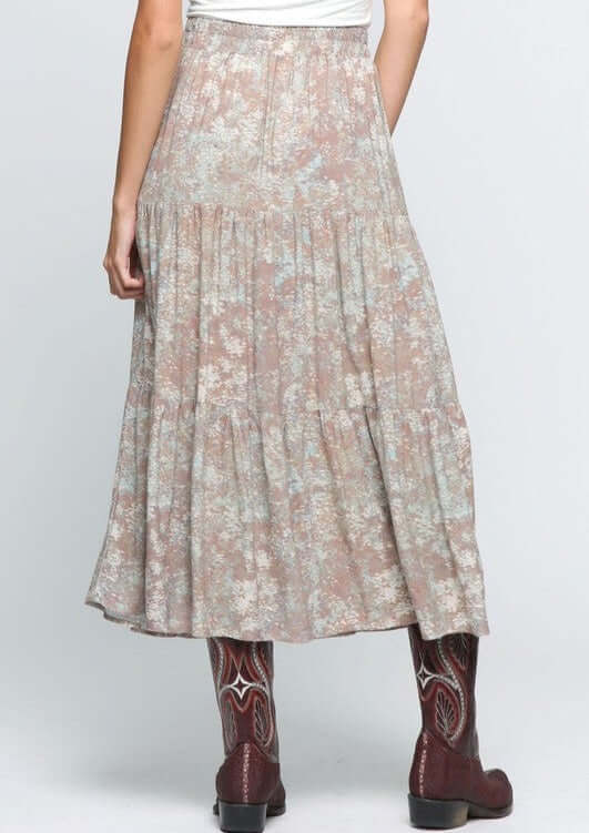 Ladies USA Made Woven A-Line Sage & Mocha Maxi Skirt | Brand: Final Touch Style# NS80079A |  Classy Cozy Cool Women's Made in America Clothing Boutique 
