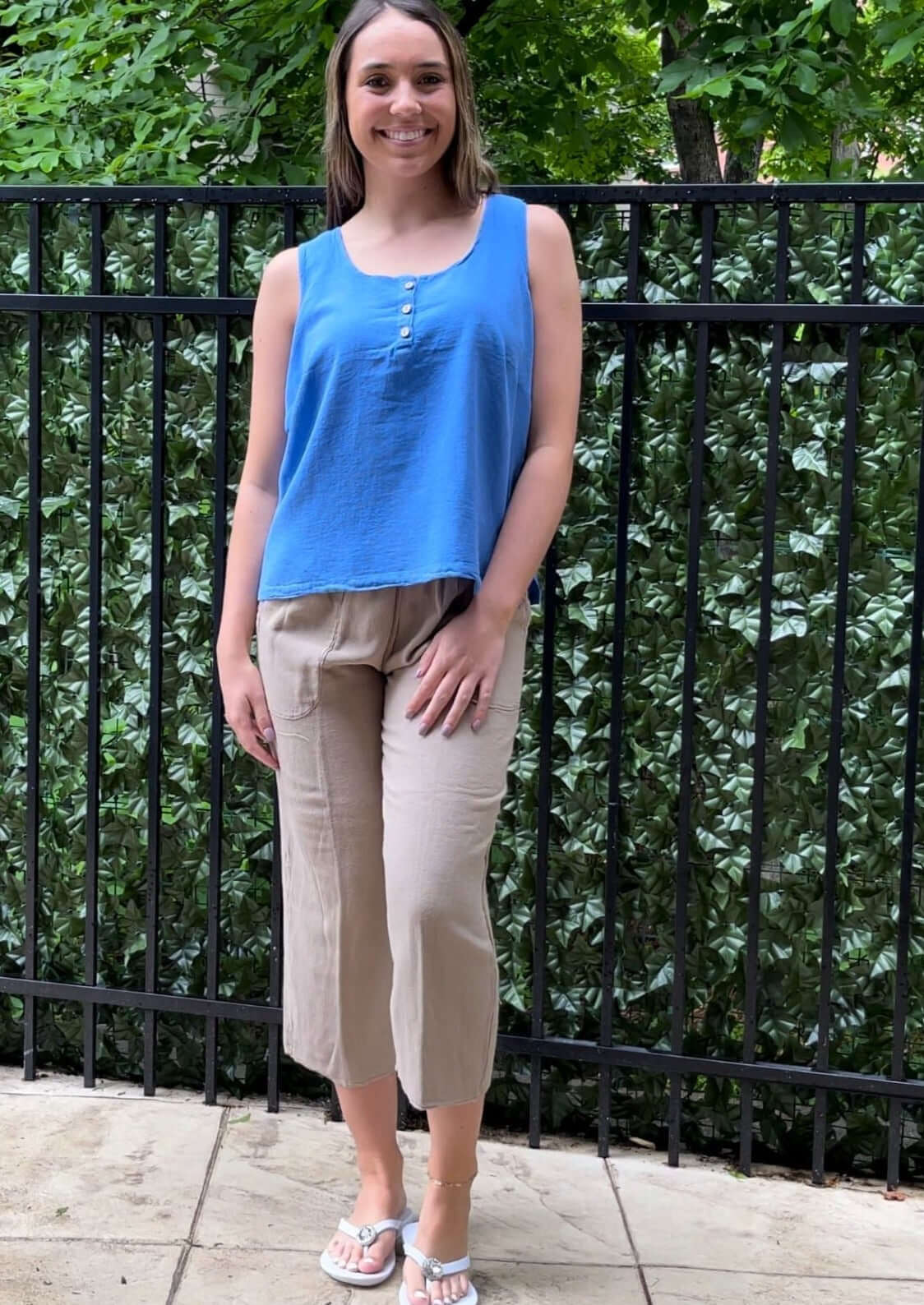 Ladies 100% Cotton Relaxed Fit Cropped Elastic Waist Tan Casual Pants | Made in USA | Classy Cozy Cool Women's Made in America Boutique
