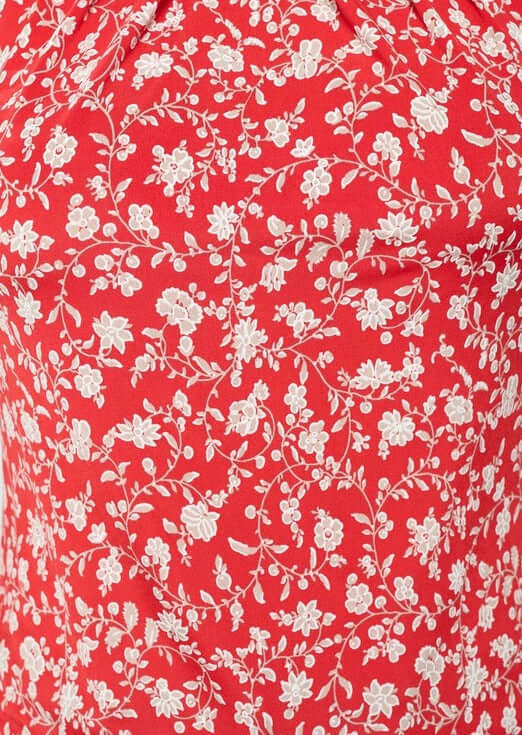 Made in USA Women's Red Floral Print Round Neck Sleeveless Top with Keyhole Closure | Classy Cozy Cool Made in America Boutique