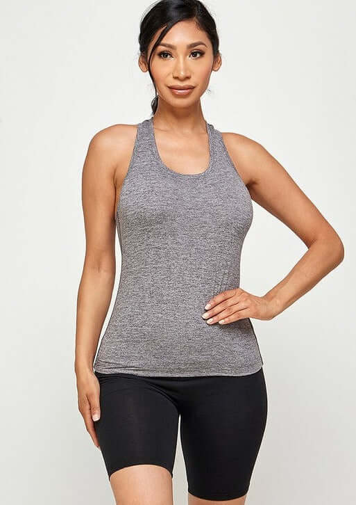 USA Made Ladies Racer Back Performance Essential Tank Top in Grey | Knit Riot  Style# LAT297 | Classy Cozy Cool Women's Made in America Boutique