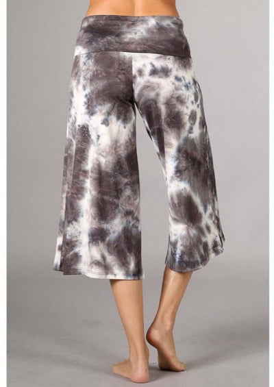 Ladies Super Soft Mocha Tie Dyed Fold Over Waist Gaucho Pants | Made in USA | Chatoyant Style# C30660 | Classy Cozy Cool Women's Made in America Boutique