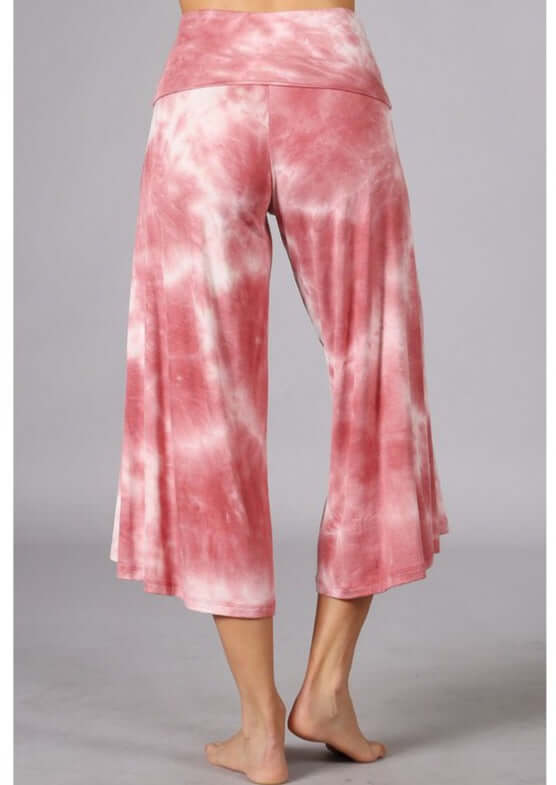 Ladies Super Soft Tie Dye Fold Over Waist Gaucho Pants | Made in USA | Chatoyant Style# C30692 | Classy Cozy Cool Women's Made in America Boutique