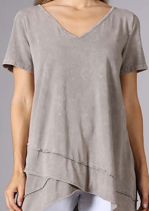 Mineral Washed Cotton V-Neck Stylish Tunic Made in USA
