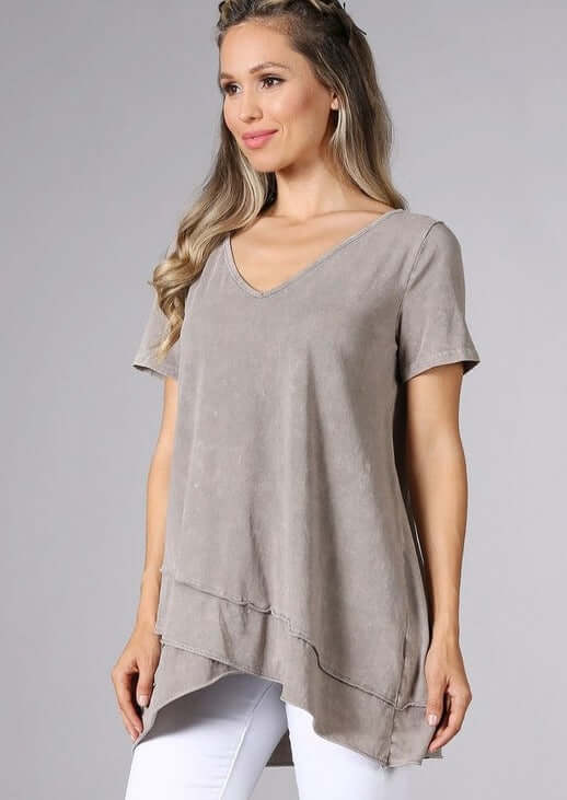 Mineral Washed Cotton V-Neck Stylish Tunic Made in USA