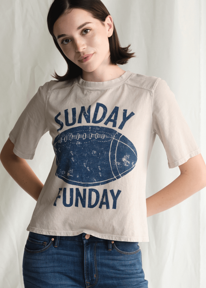 Sundays are for sleeping in, brunch, and most importantly – FOOTBALL! Our "SUNDAY FUNDAY" graphic tee is here to celebrate your favorite day of the week. 